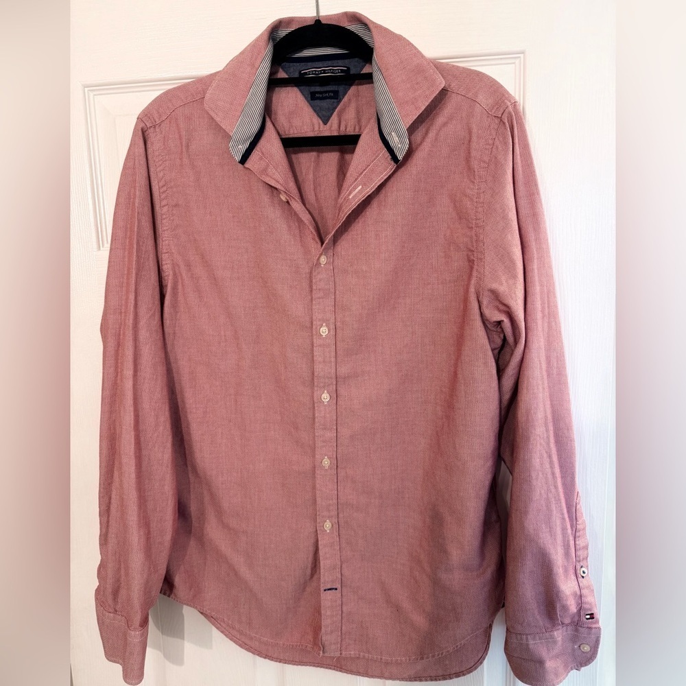 Tommy Hilfiger Vintage Red and Blue Men's New York Fit Button Down Shirt